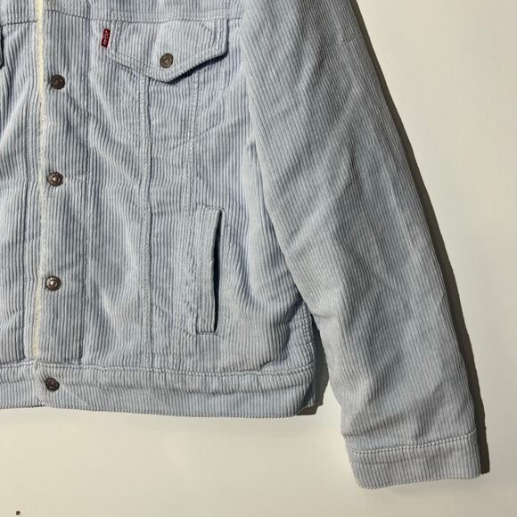 Levi’s‎ Women’s Ex-Boyfriend Light Blue Corduroy Sherpa Trucker Jacket Size XL - Picture 2 of 8
